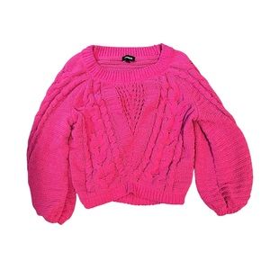 Express Chunky Cable Knit Hot Pink Cozy Sweater, Womens Size L